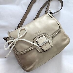 Coach Beige Creamy Gold Leather Crossbody Bag
